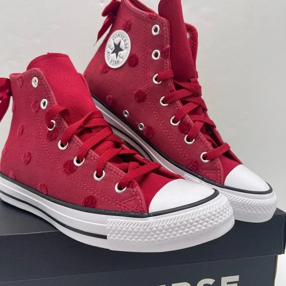 Converse Red Polka Dot Chuck Taylor All Star High Top Sneakers - Picture 2 of 16